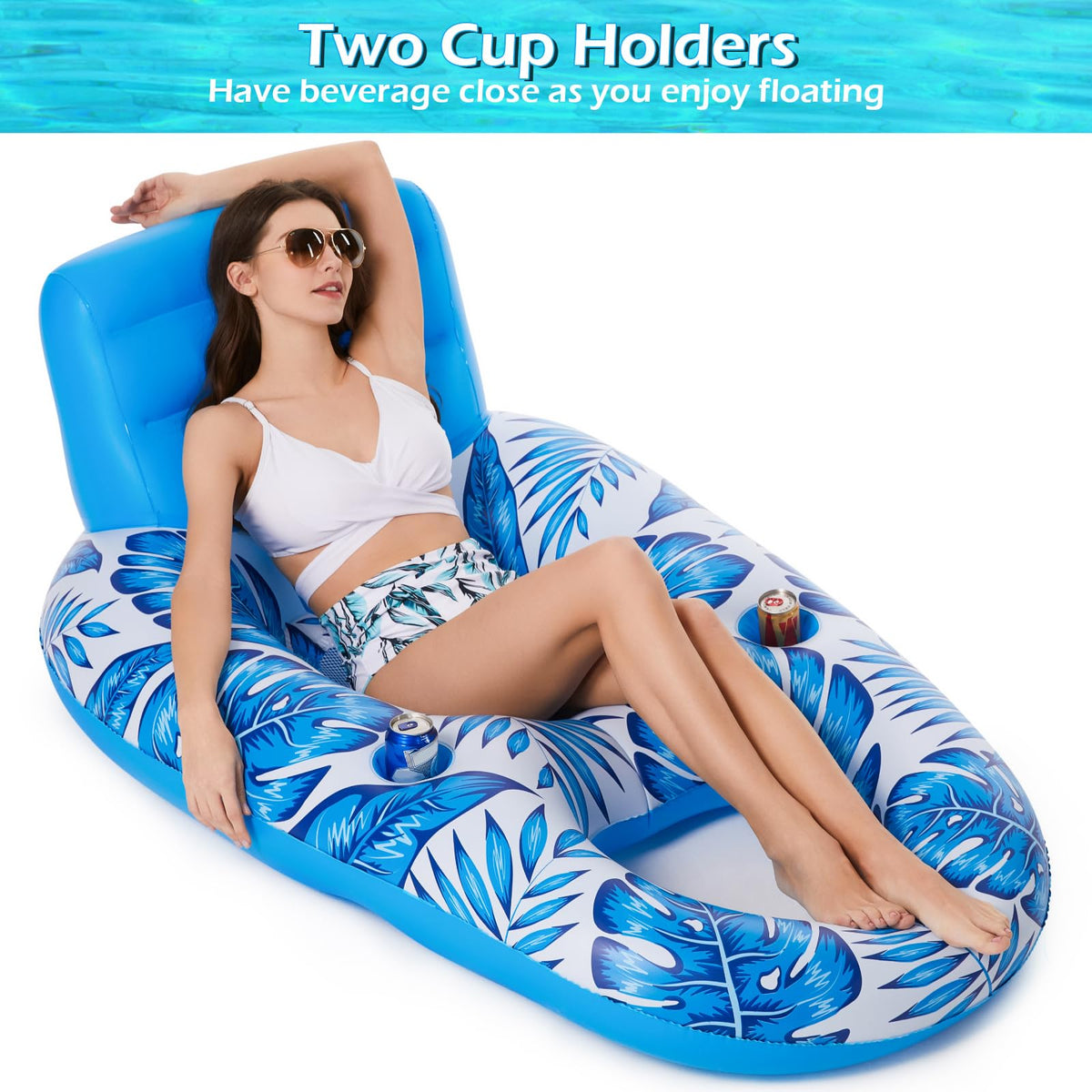Inflatable Pool Float Lounger with Cup Holders D682