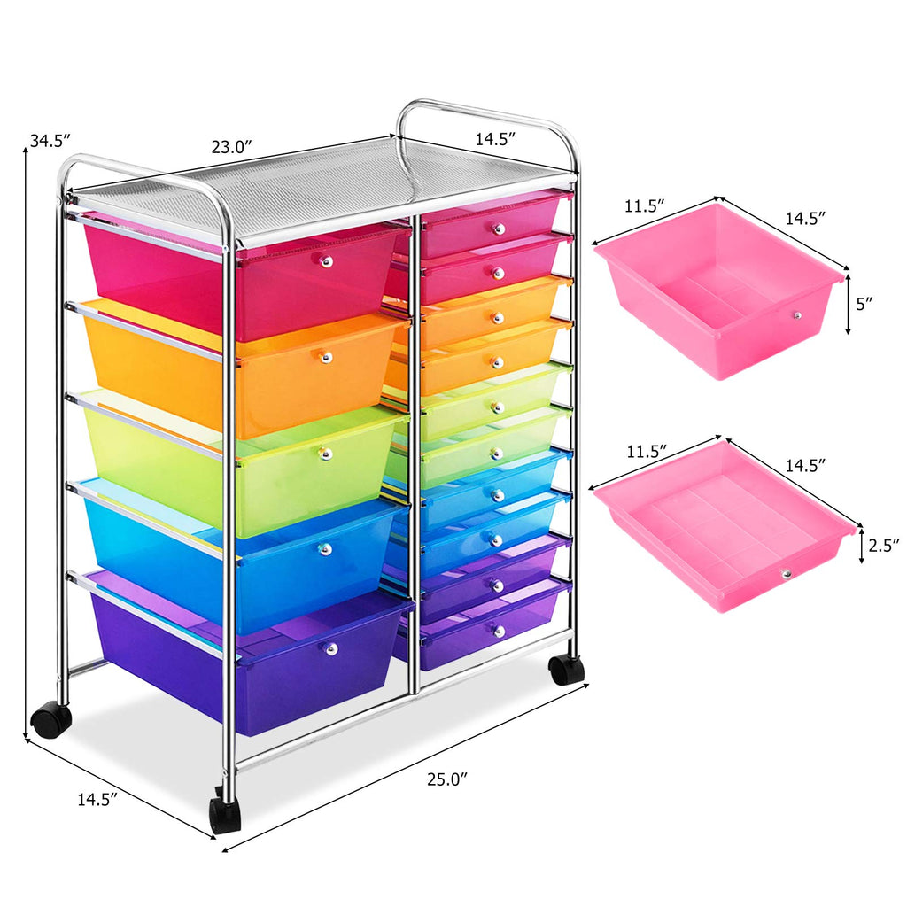 15 Drawer Rolling Storage Cart with Removable Drawers L19534