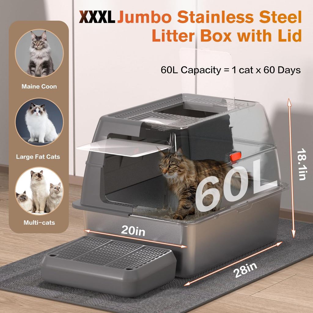 XXXL Stainless Steel Litter Box with Lid H10491