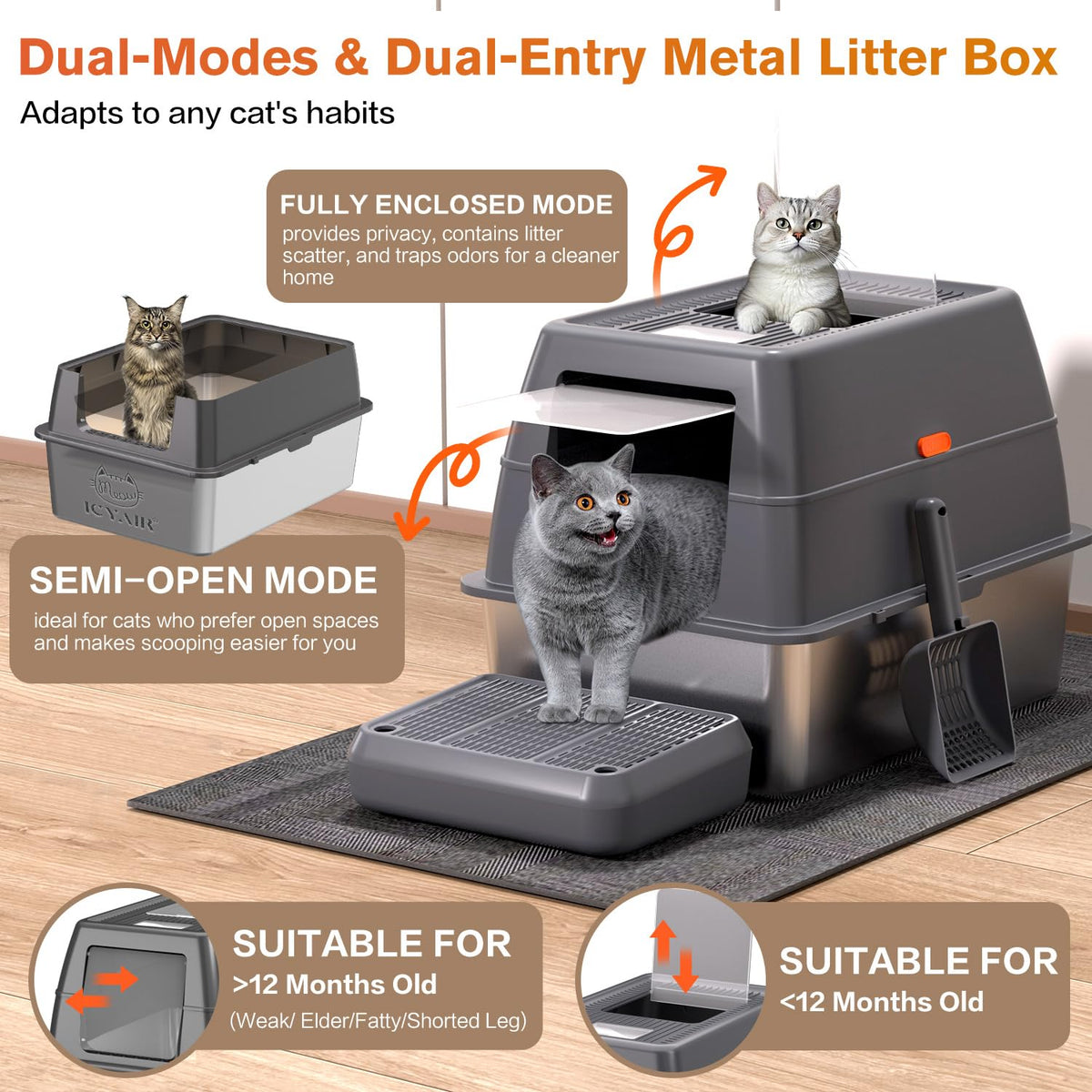 XXXL Stainless Steel Litter Box with Lid H10491