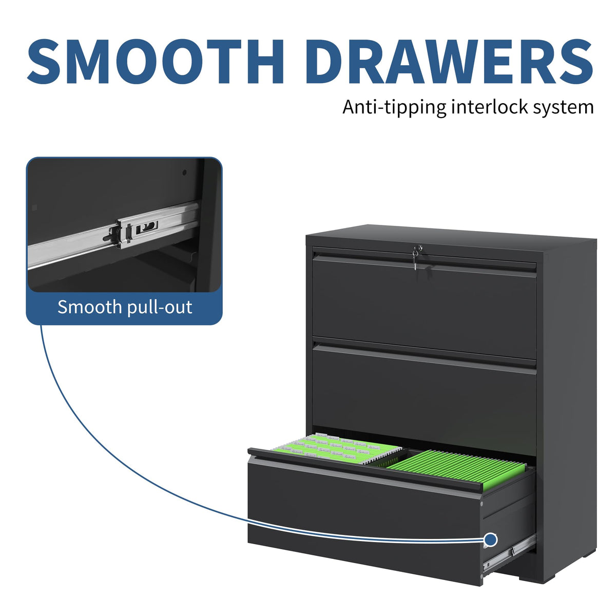3 Drawer Metal File Cabinet with Lock O985