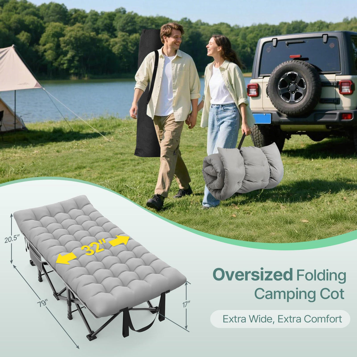 32" XXL Heavy Duty Folding Camping Cot U9596