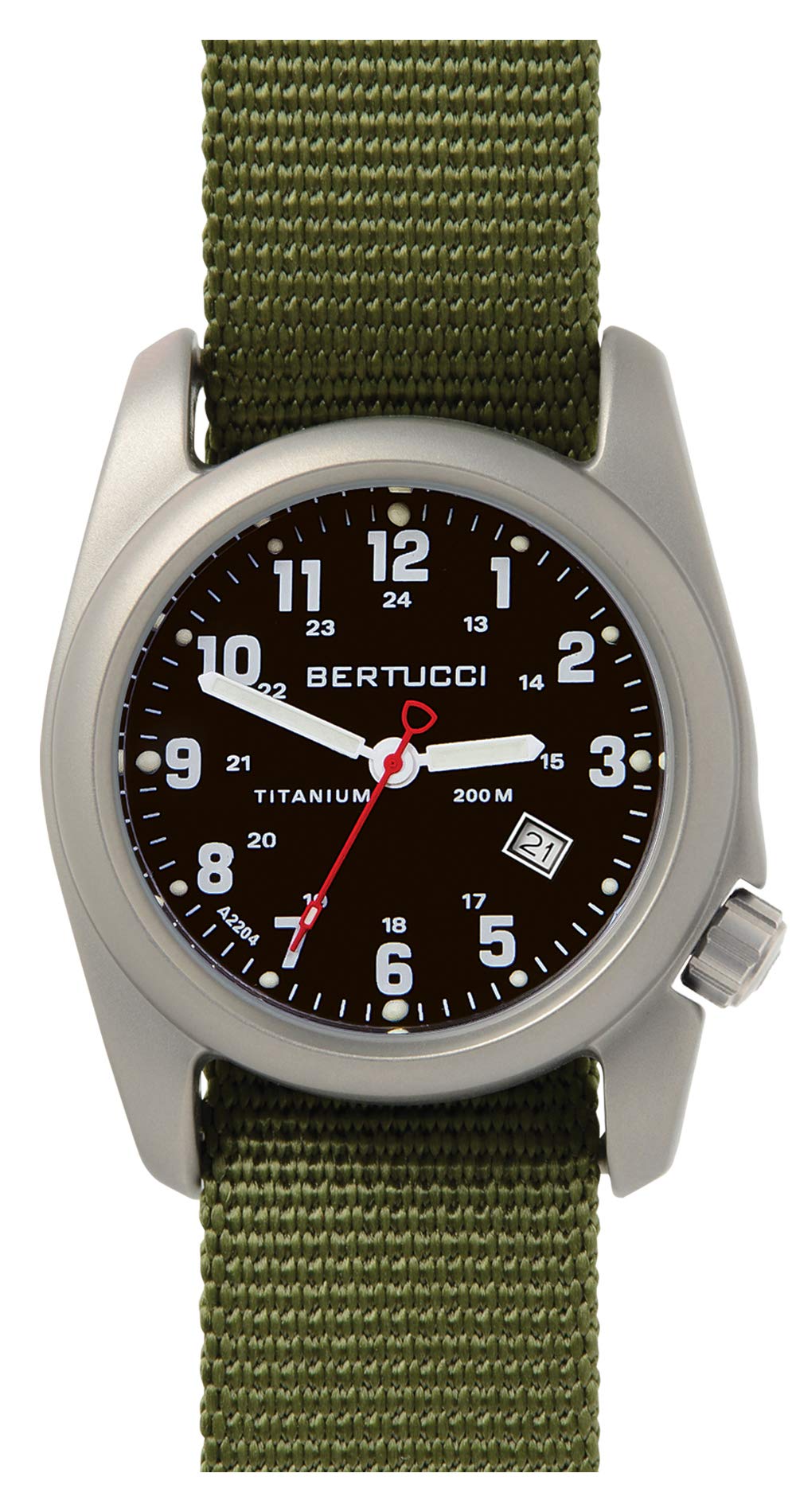 Titanium Olive Nylon Strap Black Dial Men's Watch A17020