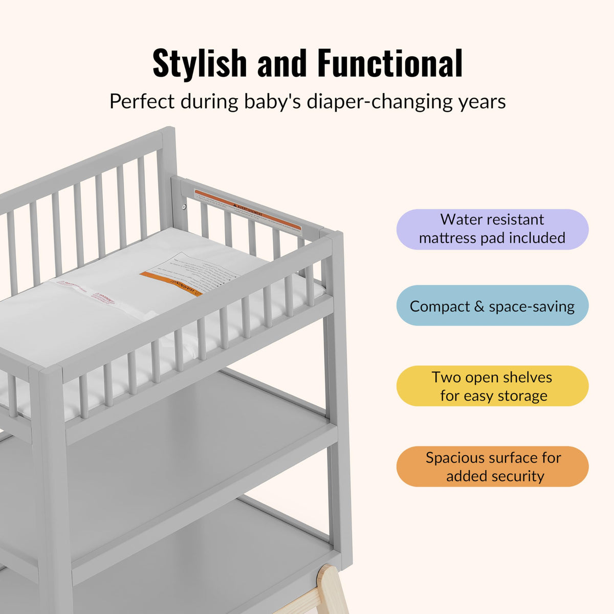 Baby Changing Table with Safety Rails and Storage Shelves D11115
