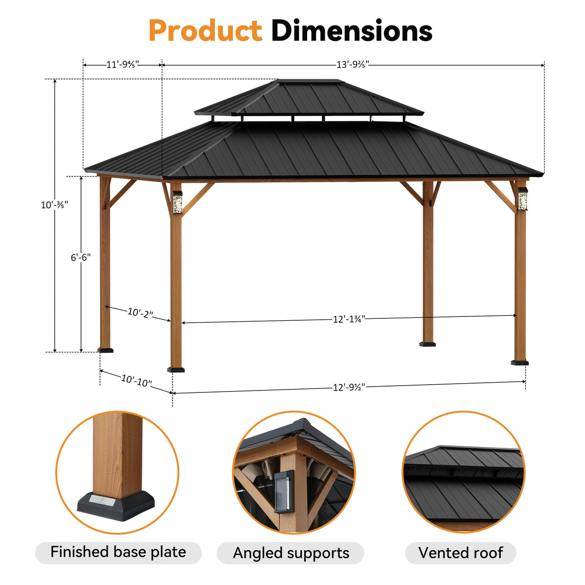 12x14 Hardtop Gazebo with LED Lights D515810