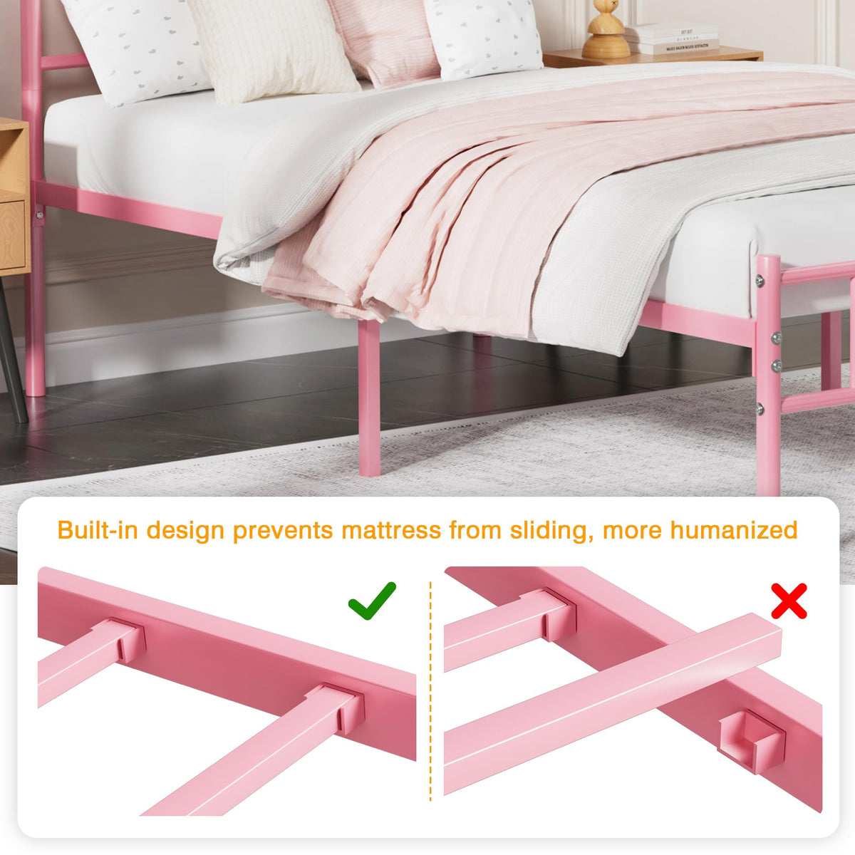 Twin Size Metal Bed Frame with Headboard and Footboard D22348