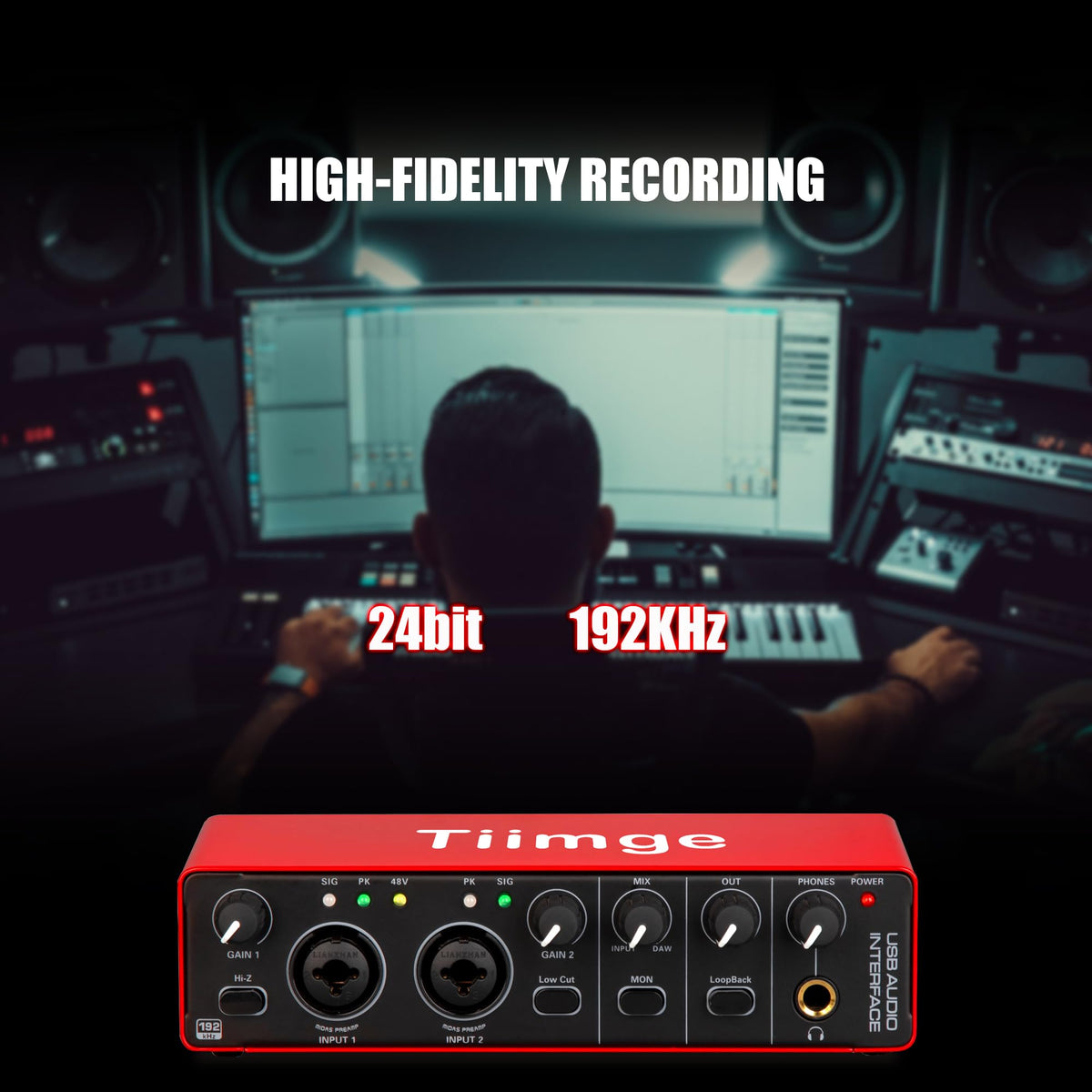 USB Audio Interface with 48V Phantom Power, 24Bit/192kHz, XLR/TRS Inputs V827