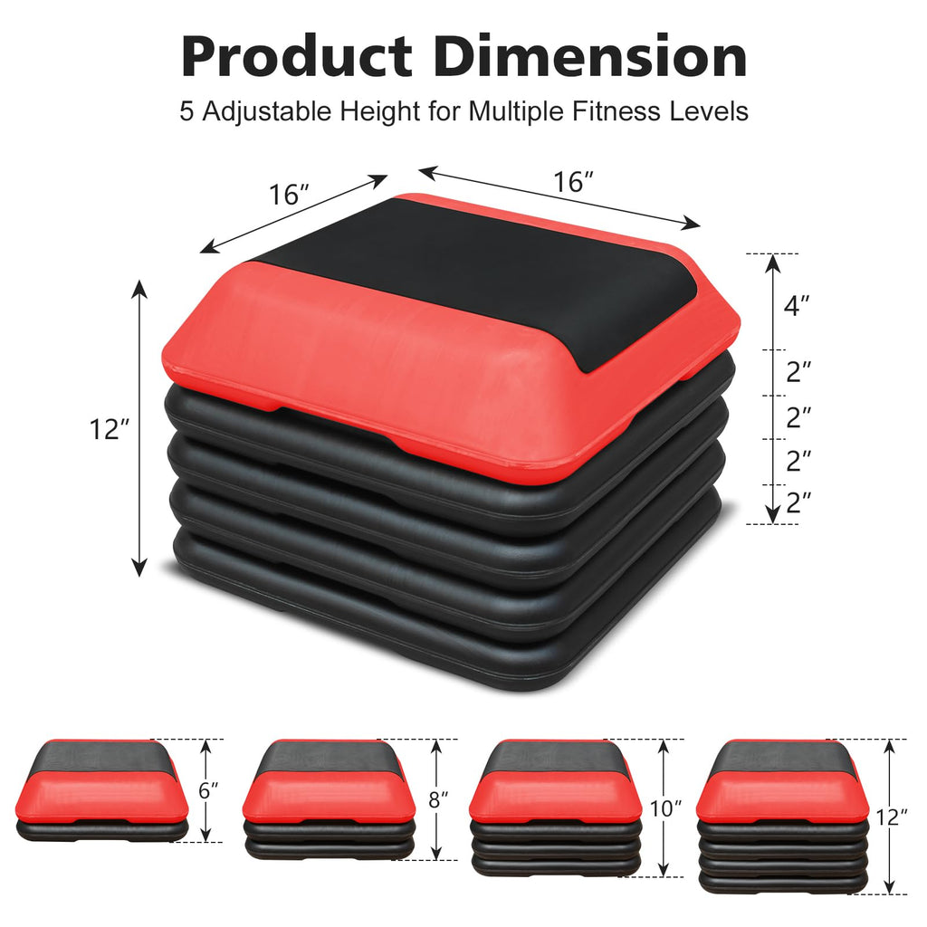 16"x16" Adjustable Exercise Aerobic Step Platform with 4 Risers W955