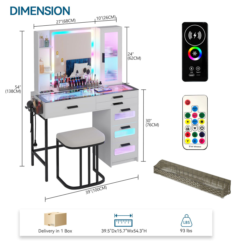 White Vanity Desk with Lighted Mirror and 6 Drawers S3071