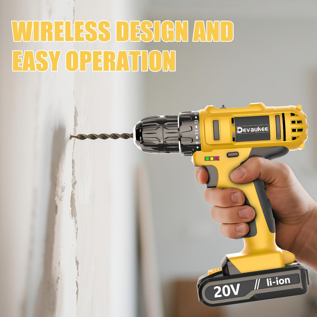 Cordless Drill Driver Kit, 20V Electric Drill with Battery and Charger, 18+3 Torque Setting, 2 Speeds, 3/8" Keyless Chuck Compact Power Drill Set with Drill Bits D354