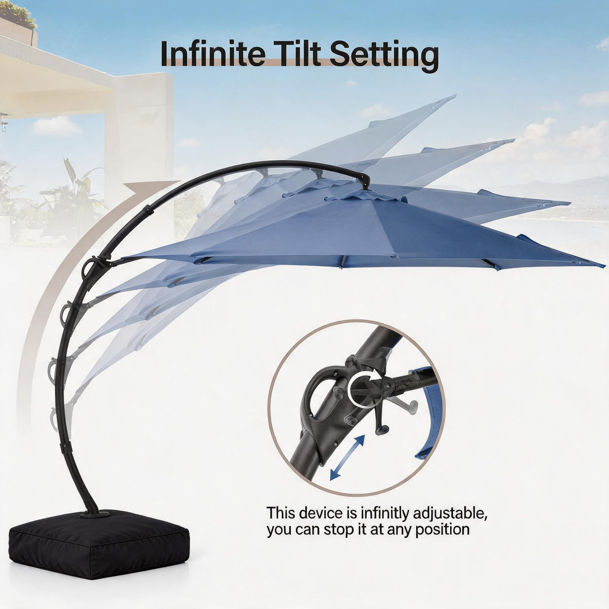 11 FT Navy Blue Cantilever Patio Umbrella with Base I74572