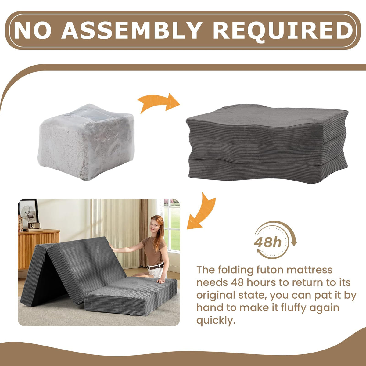 6-Inch Single Size Tri-Fold Memory Foam Mattress Z454