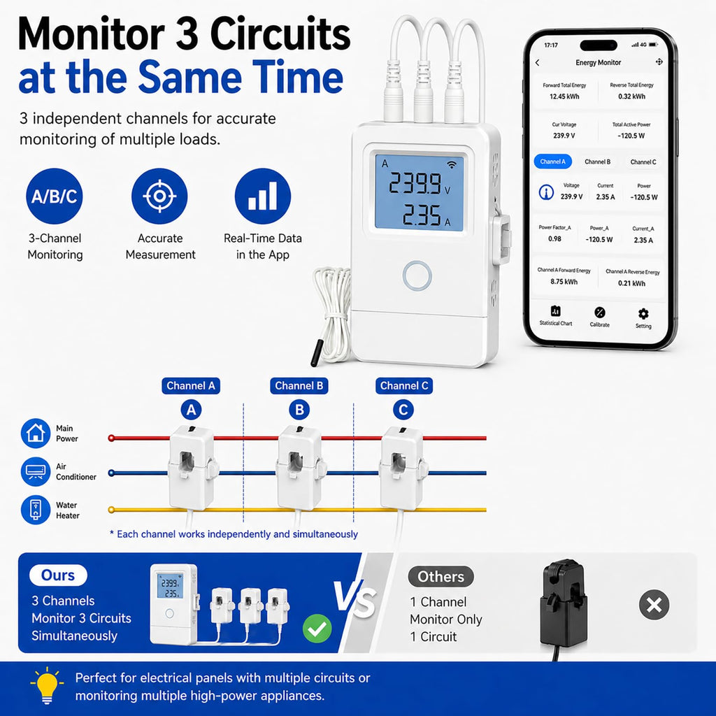 WiFi Home Energy Monitor with 3 80A CT Clamps A769
