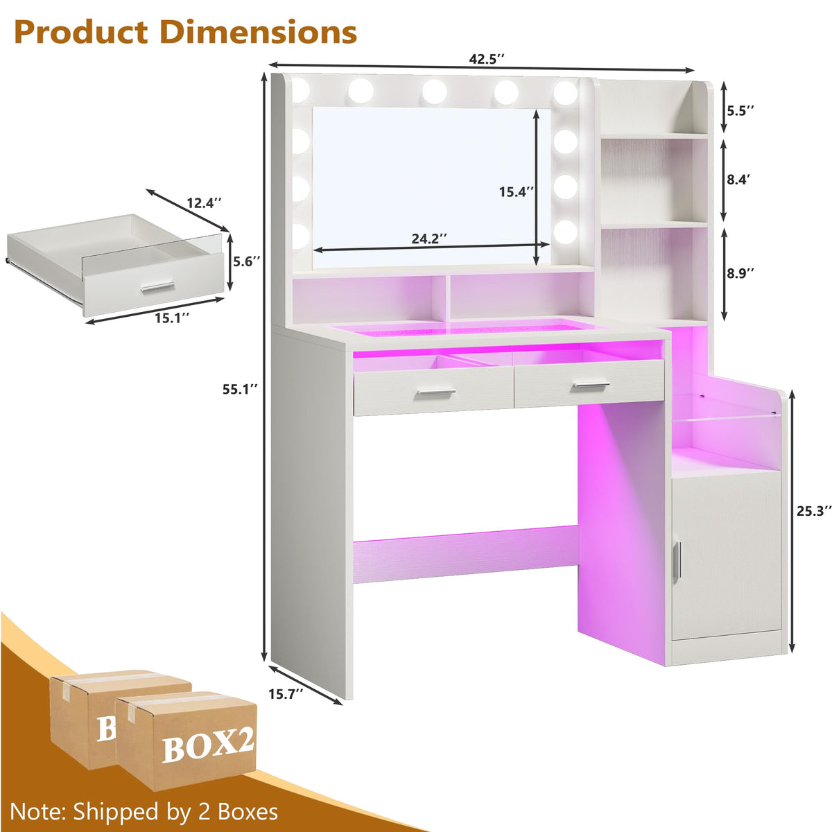 White Vanity Desk with Mirror and Lights F36159