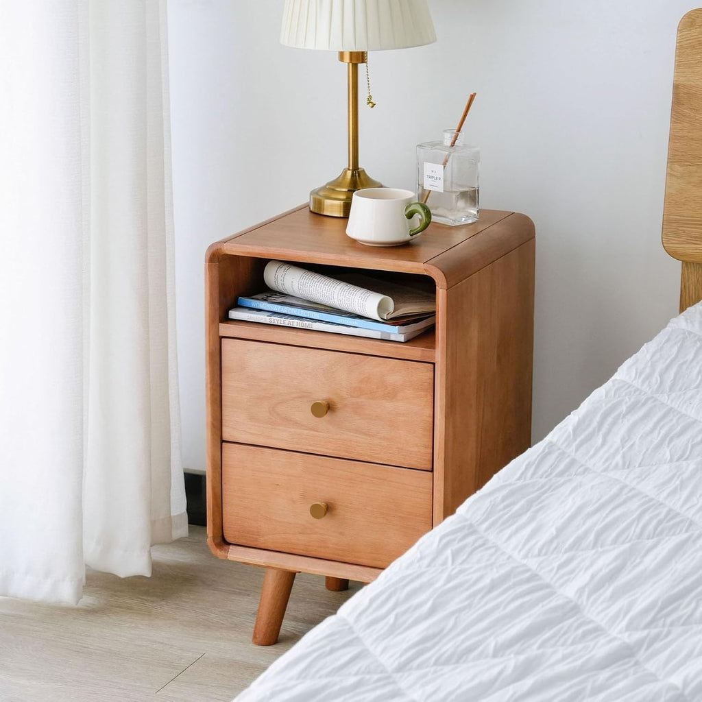 Solid Wood 2 Drawer Narrow Nightstand X824