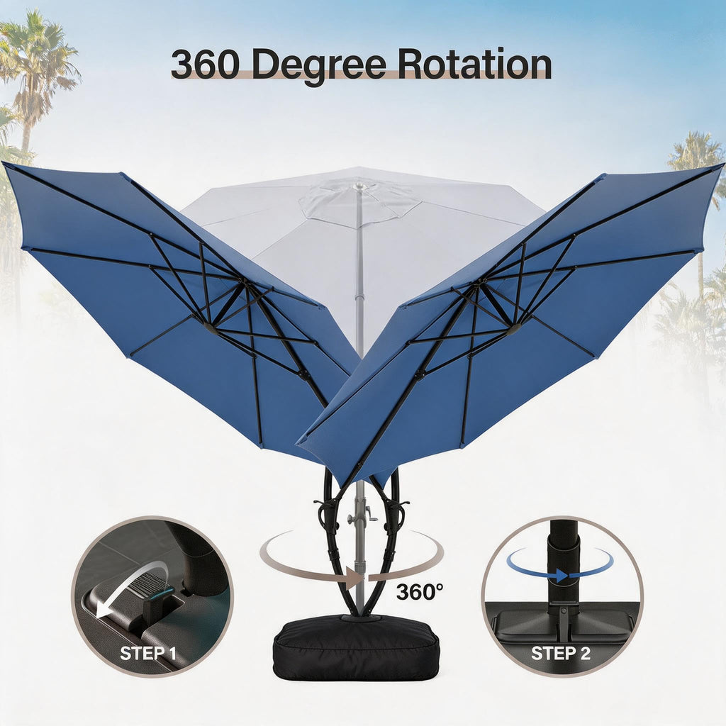 11 FT Navy Blue Cantilever Patio Umbrella with Base I74572