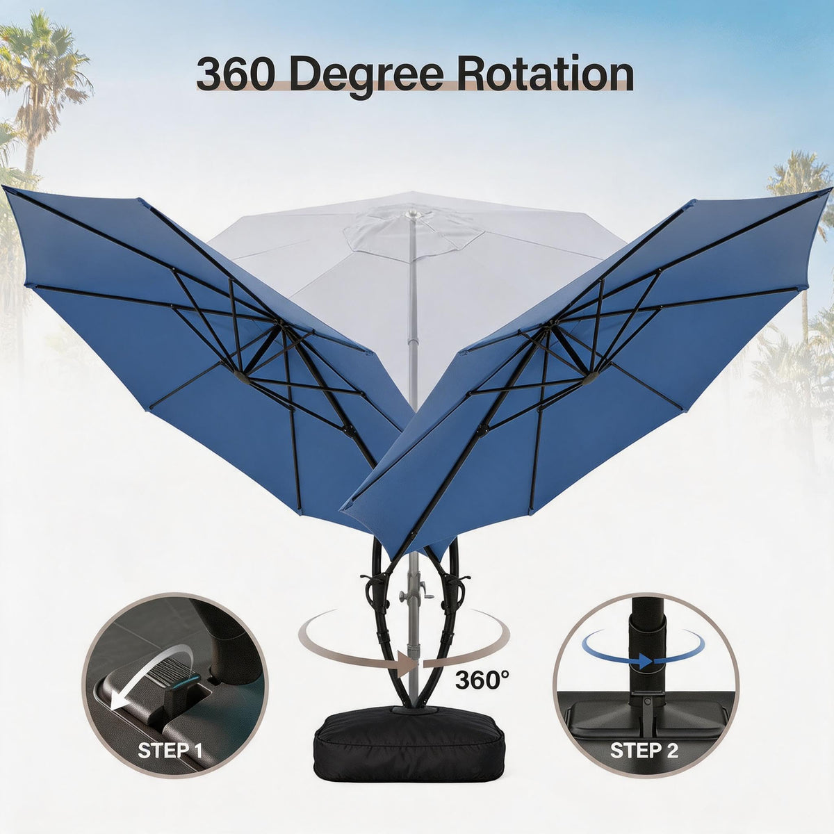 11 FT Navy Blue Cantilever Patio Umbrella with Base I74572