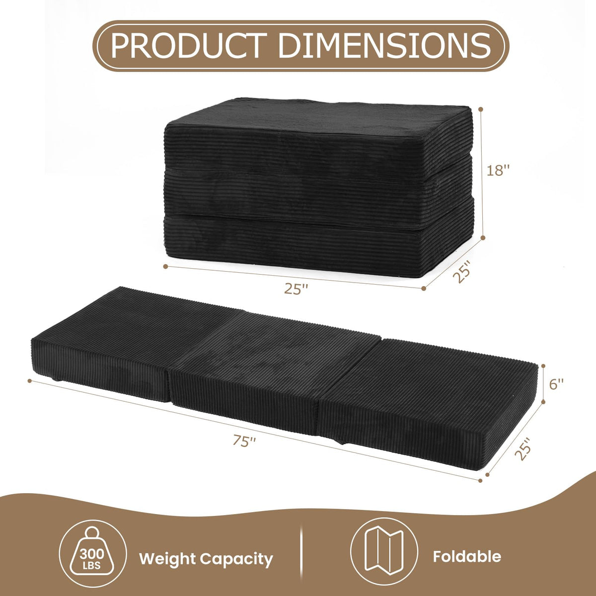 6-Inch Single Size Tri-Fold Memory Foam Mattress Z454