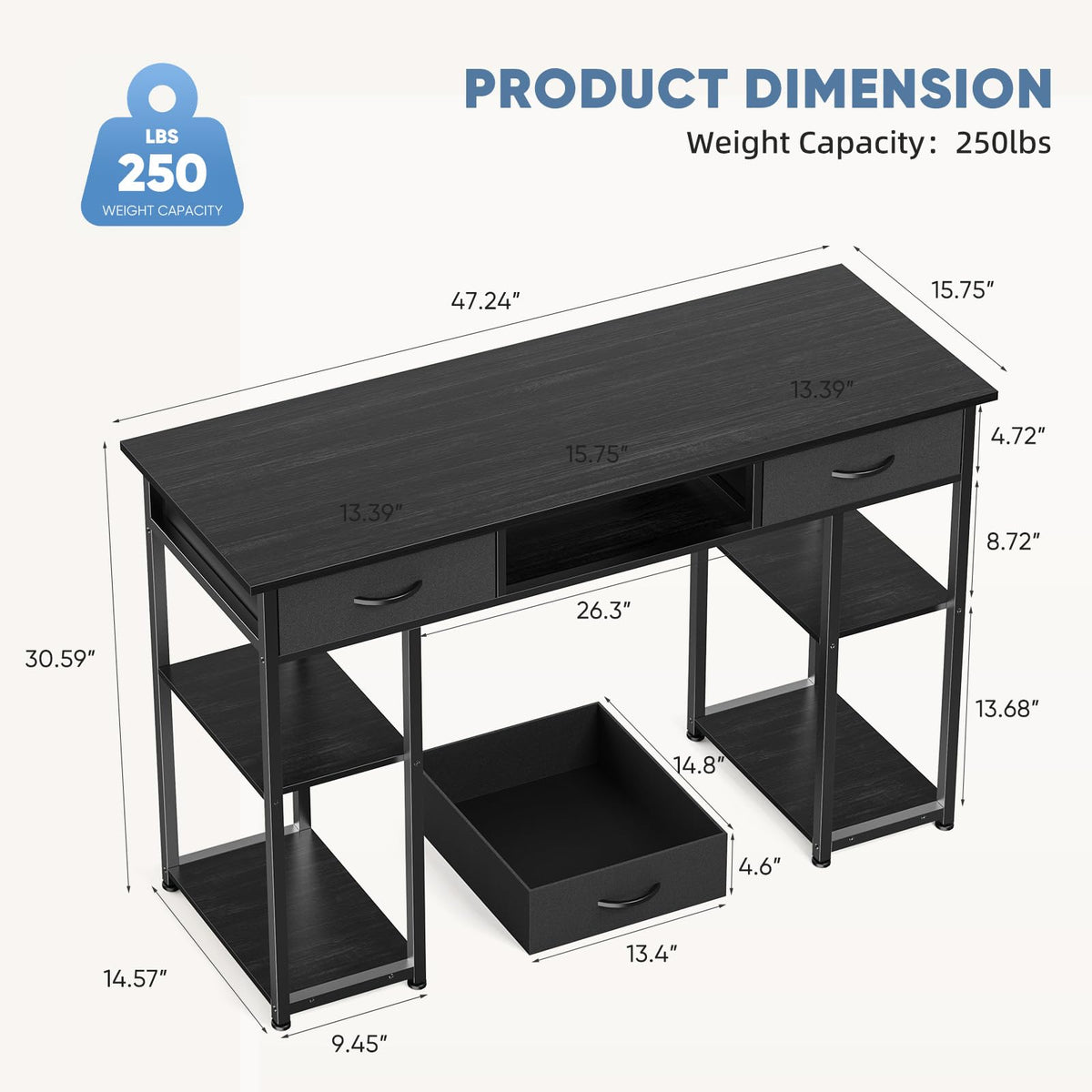 48-Inch Computer Desk with Drawers and Hook D88722