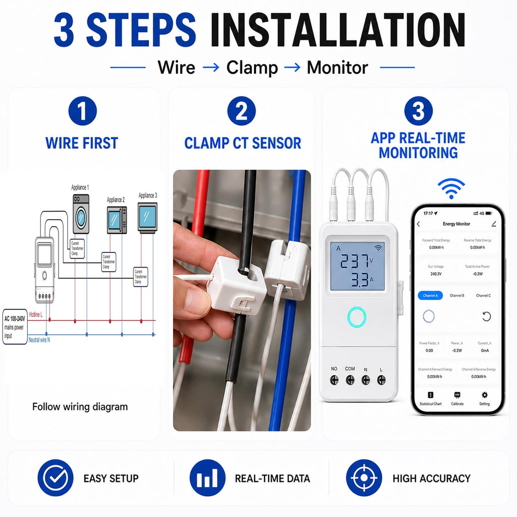 WiFi Home Energy Monitor with 3 80A CT Clamps A769