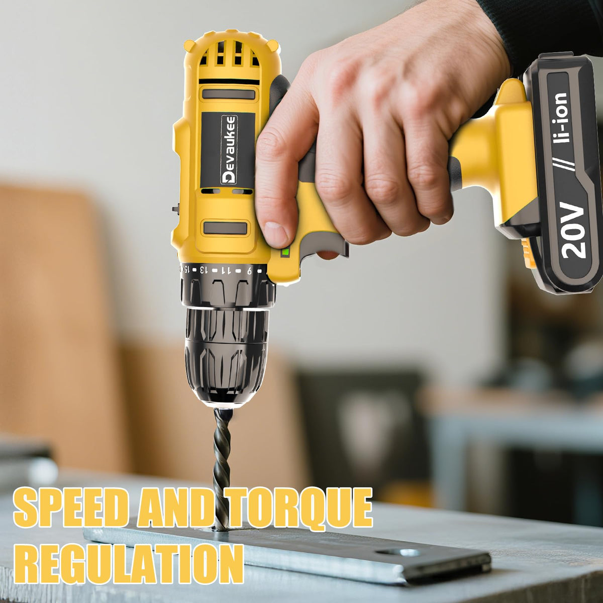 Cordless Drill Driver Kit, 20V Electric Drill with Battery and Charger, 18+3 Torque Setting, 2 Speeds, 3/8" Keyless Chuck Compact Power Drill Set with Drill Bits D354