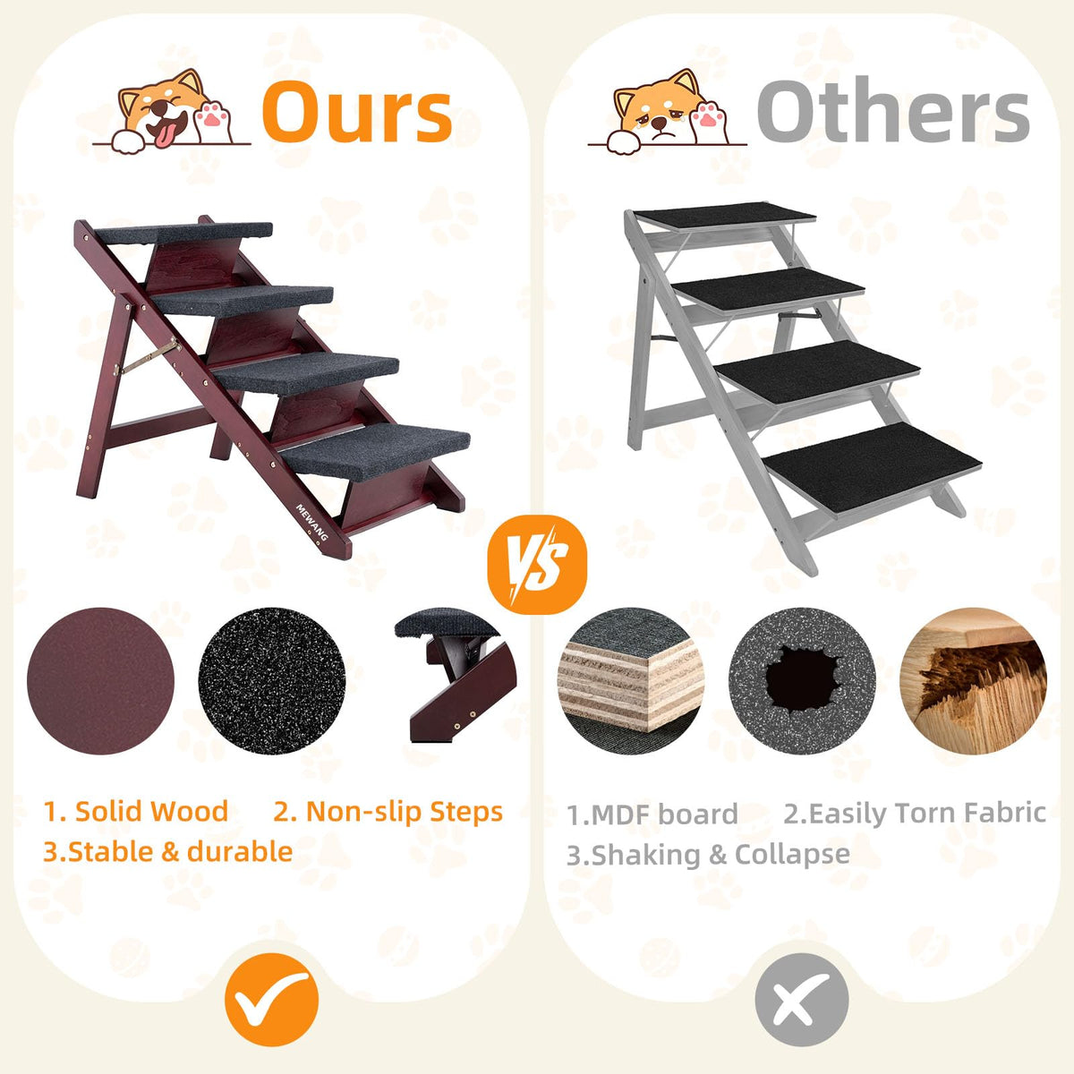 Wooden 4 Step Foldable Pet Stairs W269