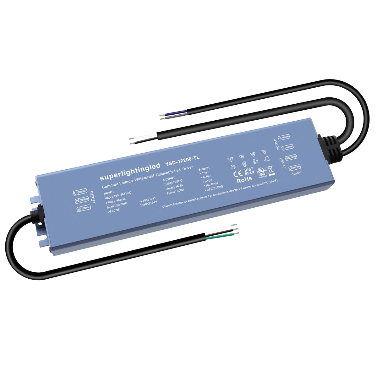 200W 0/1-10V & TRIAC Dimmable Waterproof IP67 12V Low Voltage Transformer D592299
