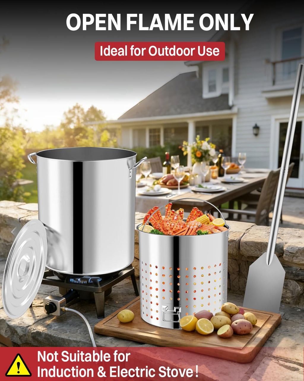 60QT Stainless Steel Stockpot with Basket H848