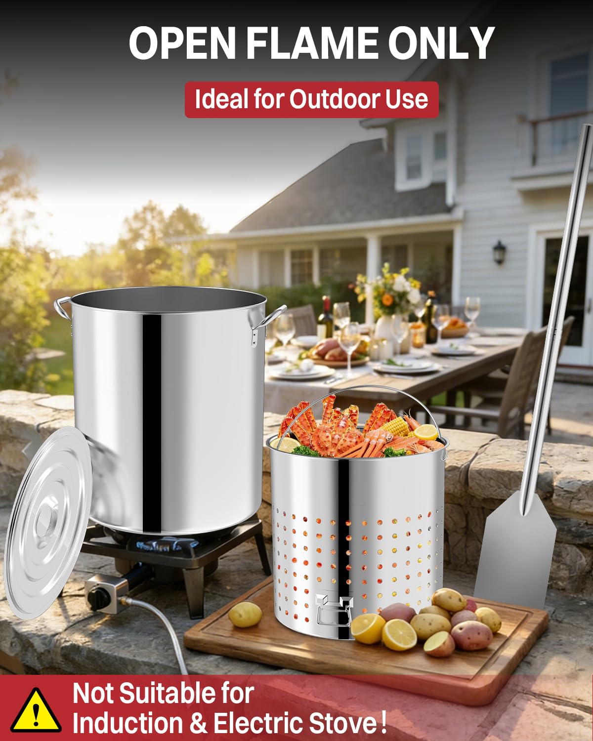 60QT Stainless Steel Stockpot with Basket H848
