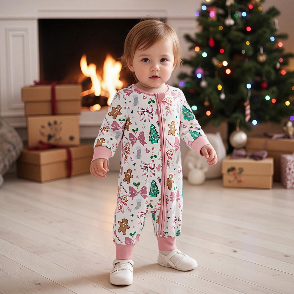 Newborn Christmas Zipper Jumpsuit Romper J637302