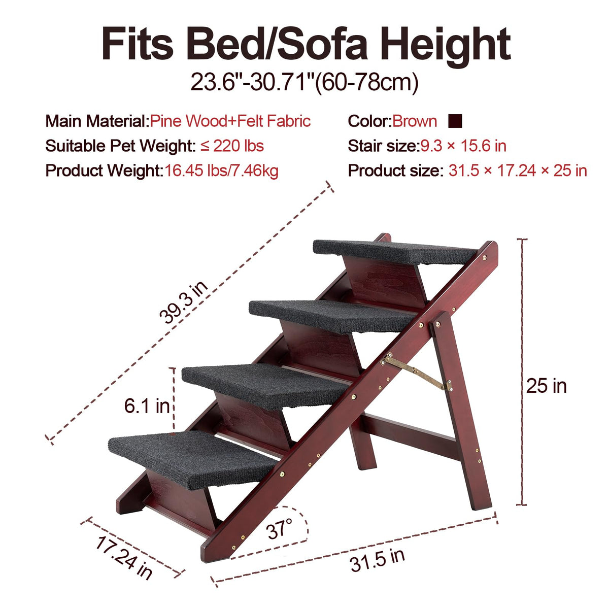 Wooden 4 Step Foldable Pet Stairs W269