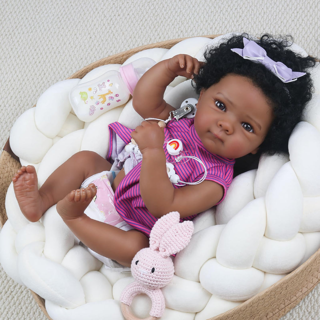 20 Inch Black Realistic Reborn Baby Dolls Full Body Vinyl Girl G115617