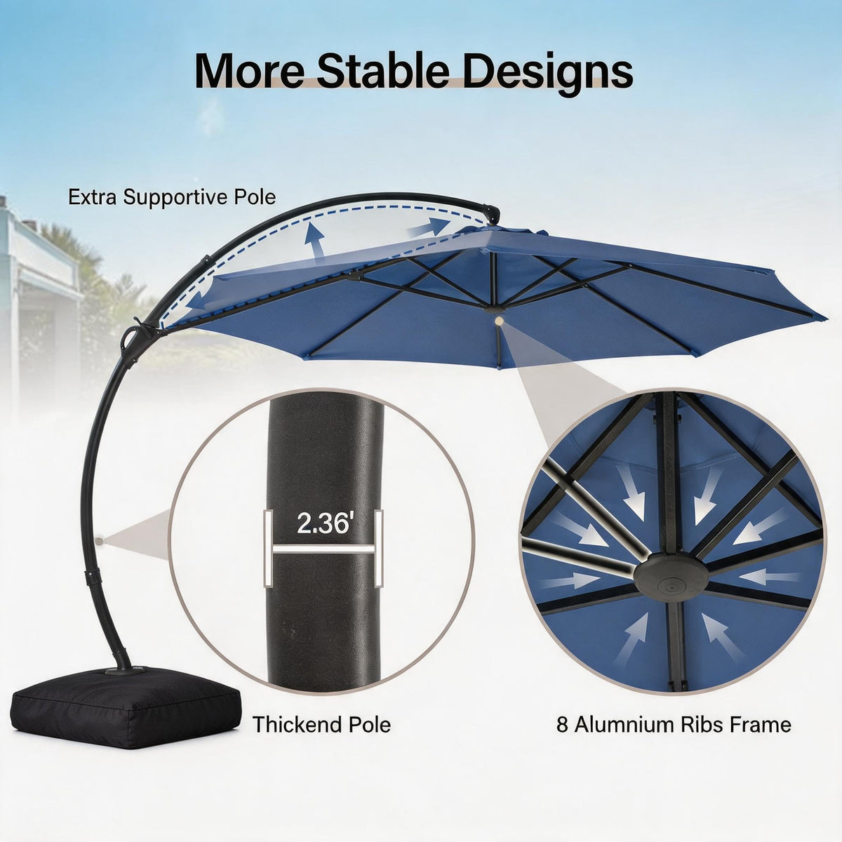 11 FT Navy Blue Cantilever Patio Umbrella with Base I74572