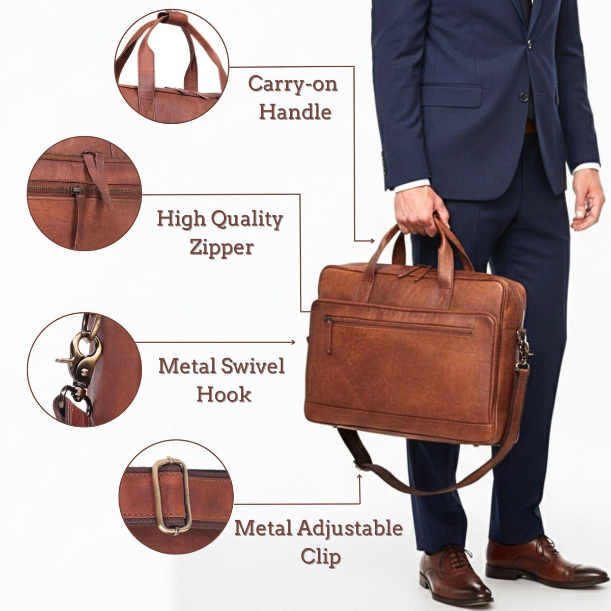 Brown 17-inch Genuine Leather Laptop Briefcase C793203