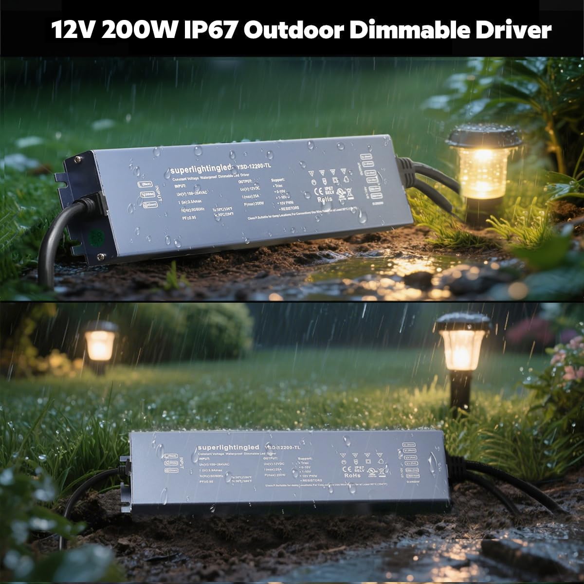 200W 0/1-10V & TRIAC Dimmable Waterproof IP67 12V Low Voltage Transformer D592299
