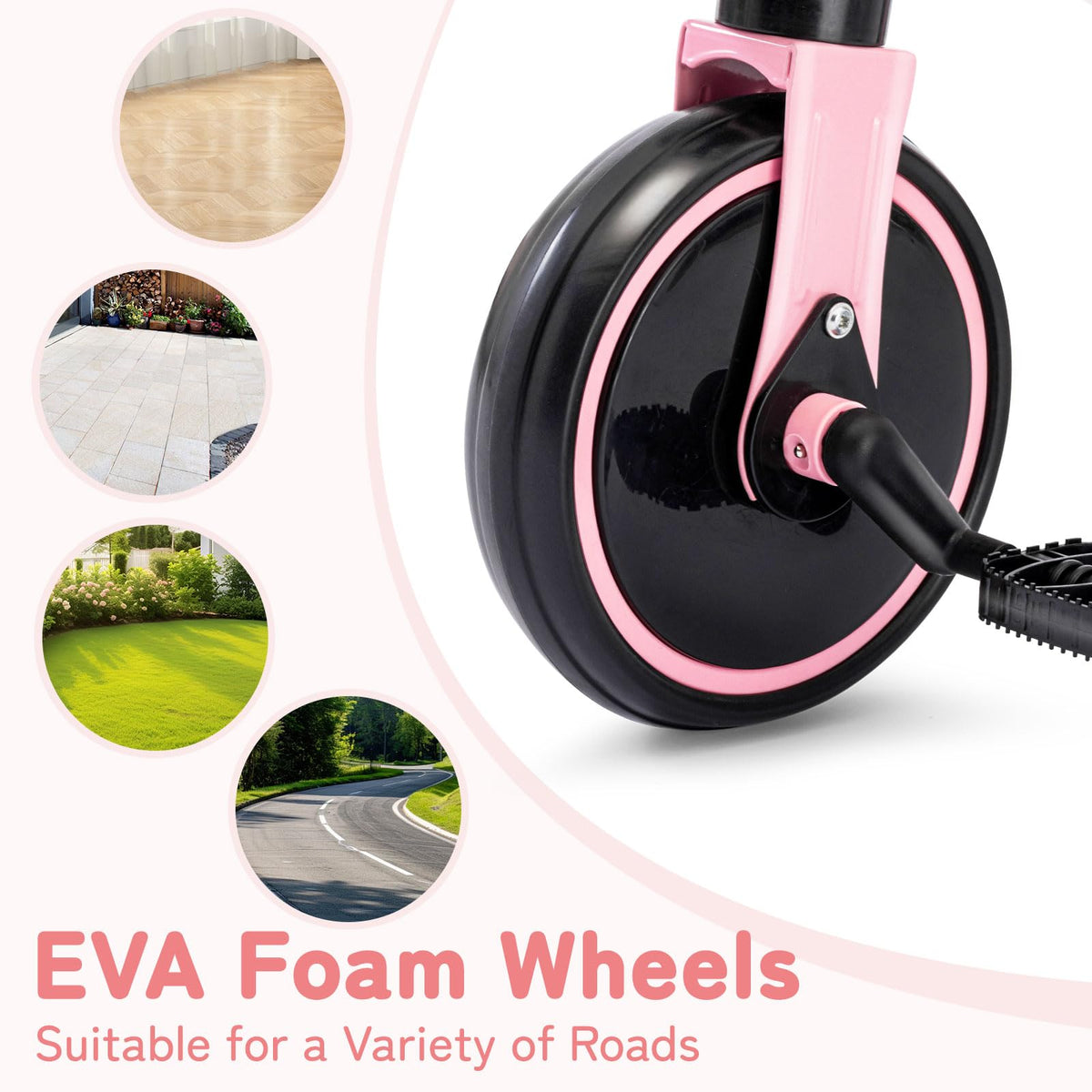 Folding Kids Tricycle with Adjustable Seat & Removable Pedal, Pink F66375