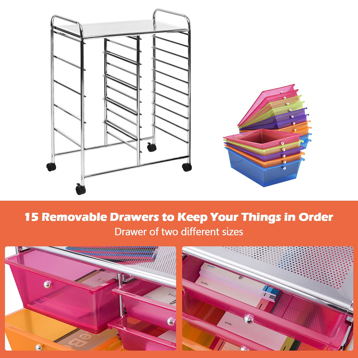 15 Drawer Rolling Storage Cart with Removable Drawers L19534