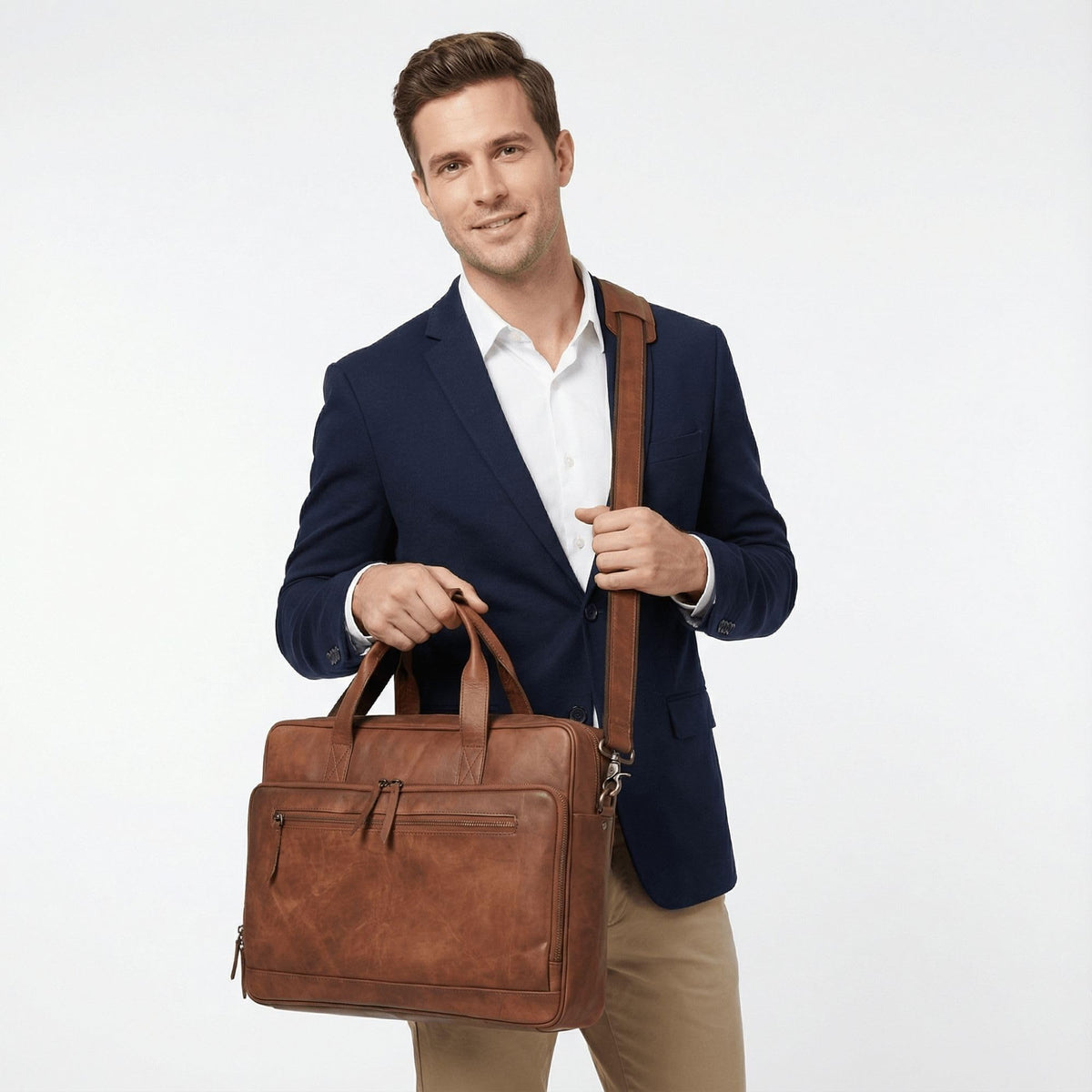 Brown 17-inch Genuine Leather Laptop Briefcase C793203