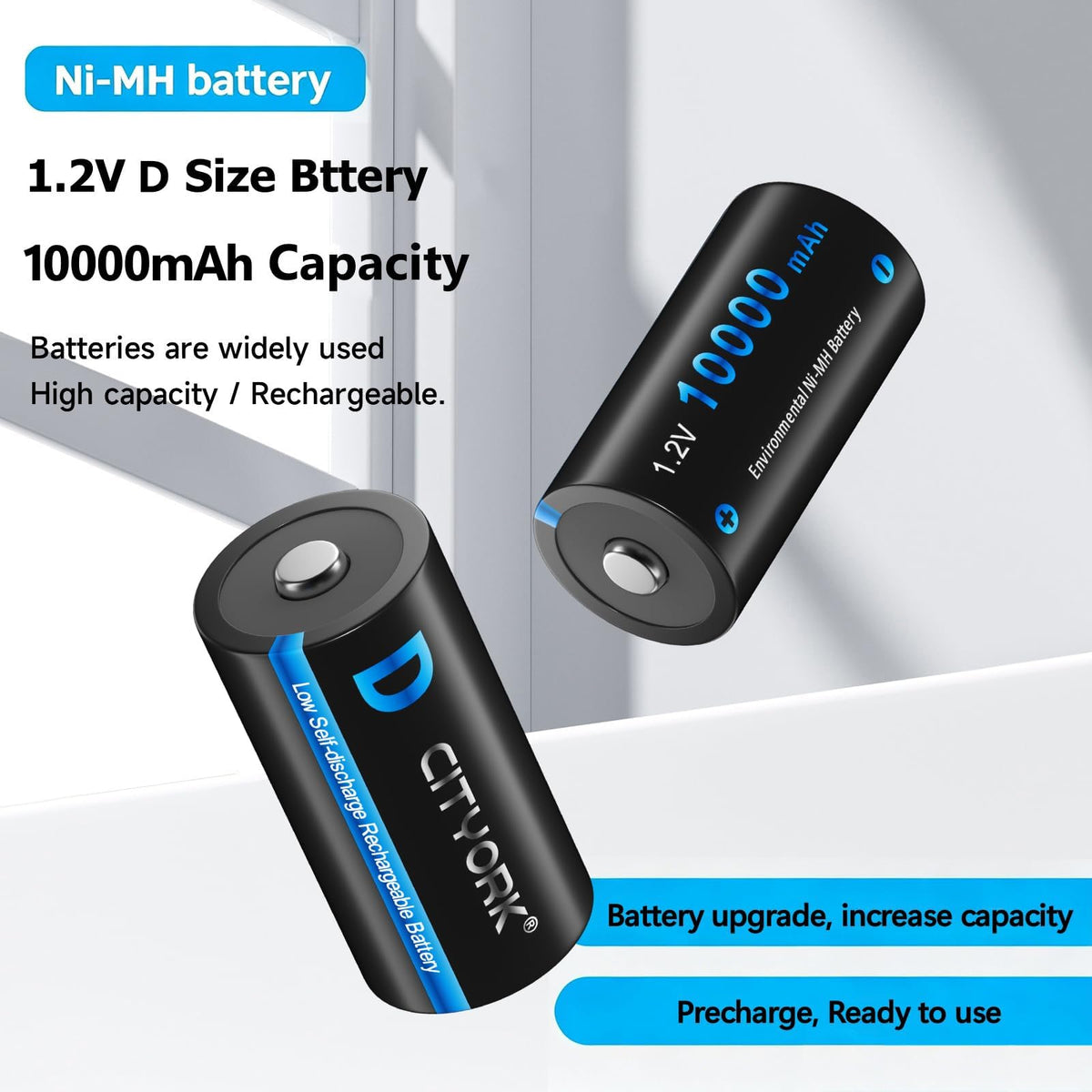 4 Pack Rechargeable D Batteries 10000mAh L949716