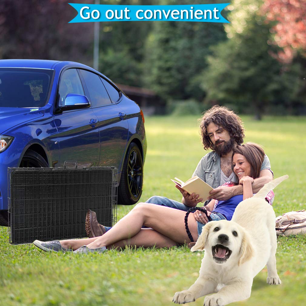 Folding Metal Dog Crate with Divider and Tray X698988