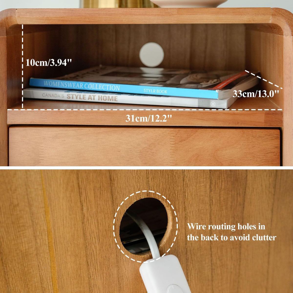 Solid Wood 2 Drawer Narrow Nightstand X824