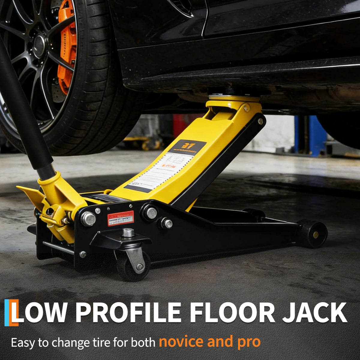 3 Ton Low Profile Hydraulic Floor Jack with Dual Piston Quick Lift Pump Steel Yellow O52012