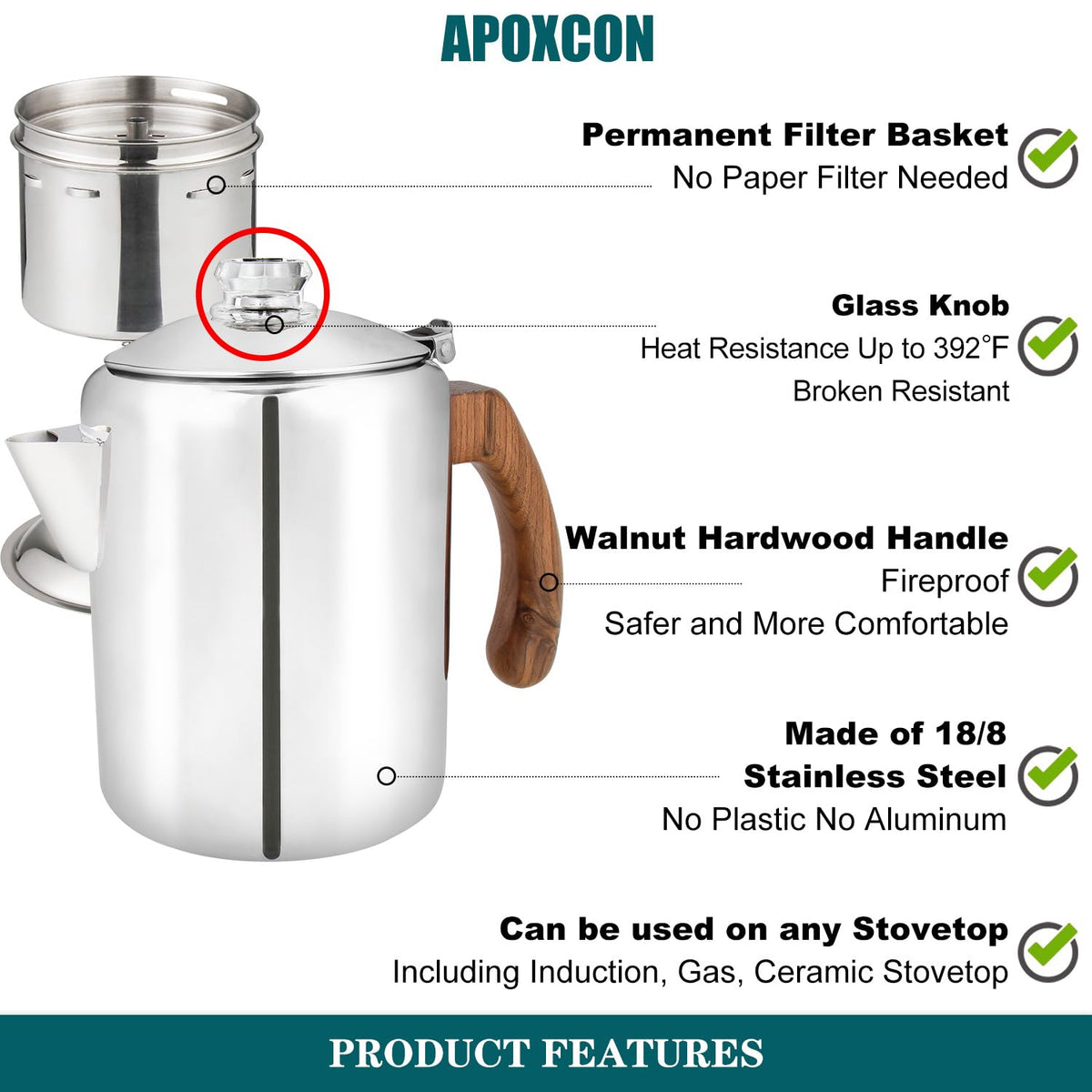 Coffee Percolator Pot Stainless Steel 8 Cup P4037