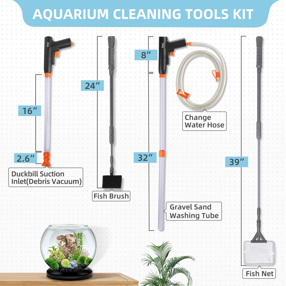 Aquarium Gravel Cleaner Kit with Water Hose Controller Clamp Q52400