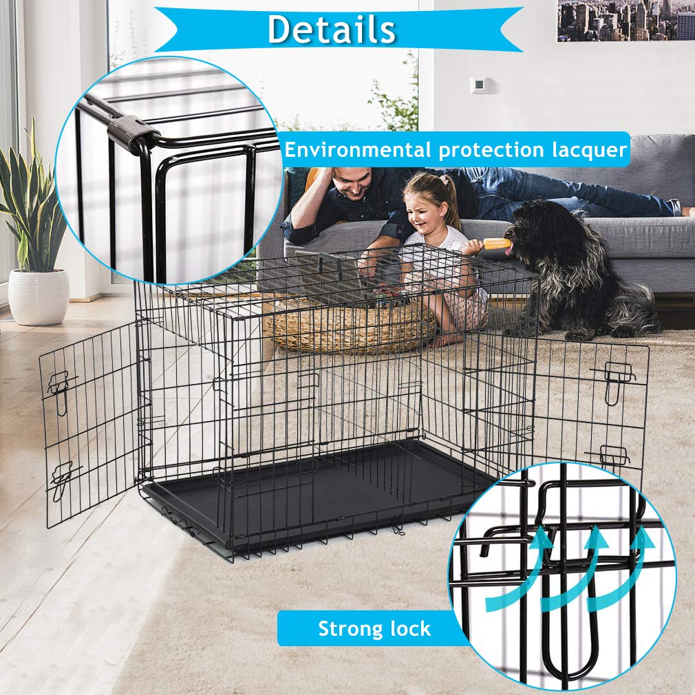 Folding Metal Dog Crate with Divider and Tray X698988