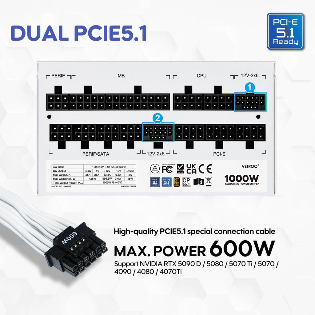1000W White Power Supply T816