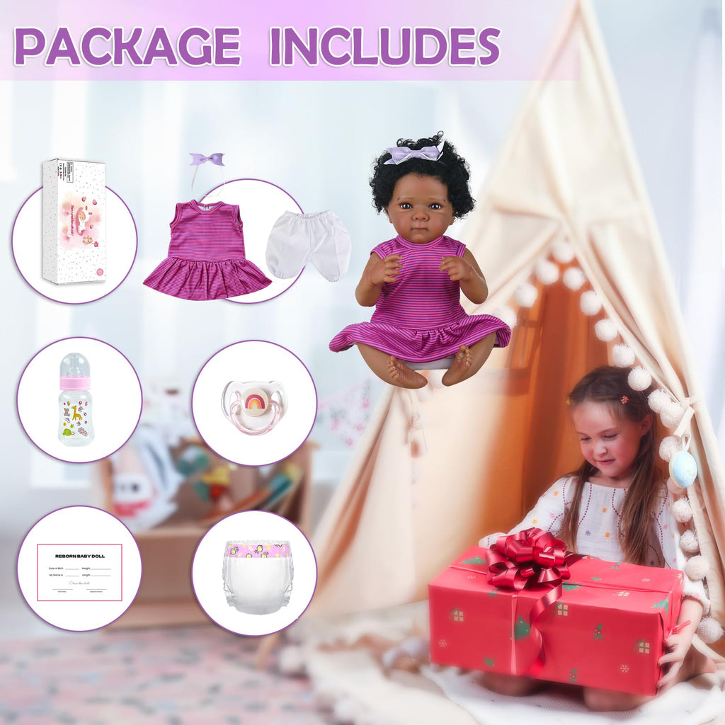 20 Inch Black Realistic Reborn Baby Dolls Full Body Vinyl Girl G115617
