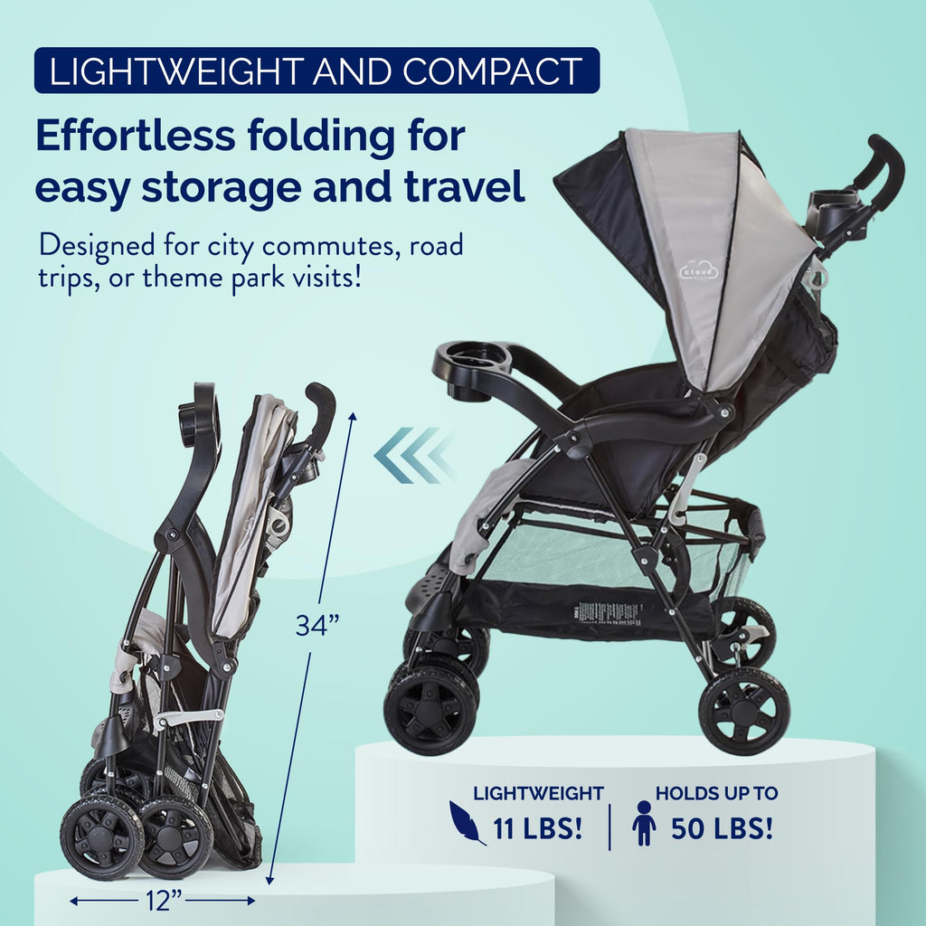 Lightweight Umbrella Stroller with Reclining Seat and Canopy, Slate Gray K332013