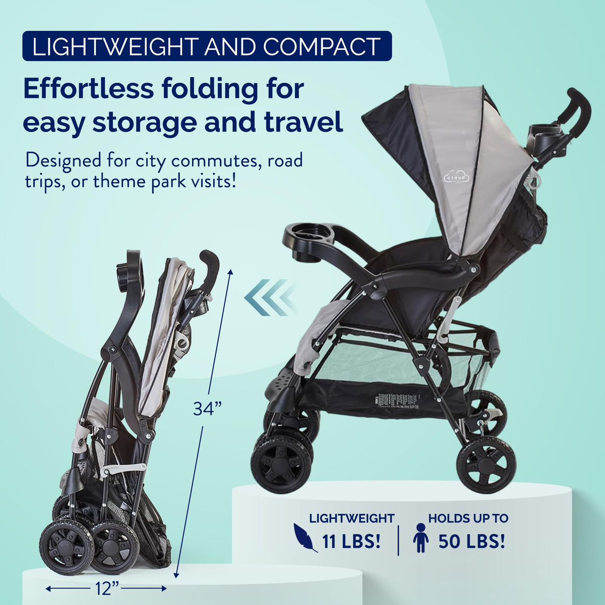 Lightweight Umbrella Stroller with Reclining Seat and Canopy, Slate Gray K332013