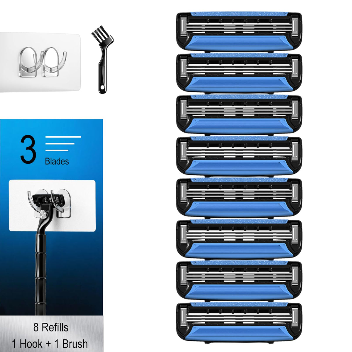 Men's 3 Blade Razor Cartridge Refills, 8 Count G1676